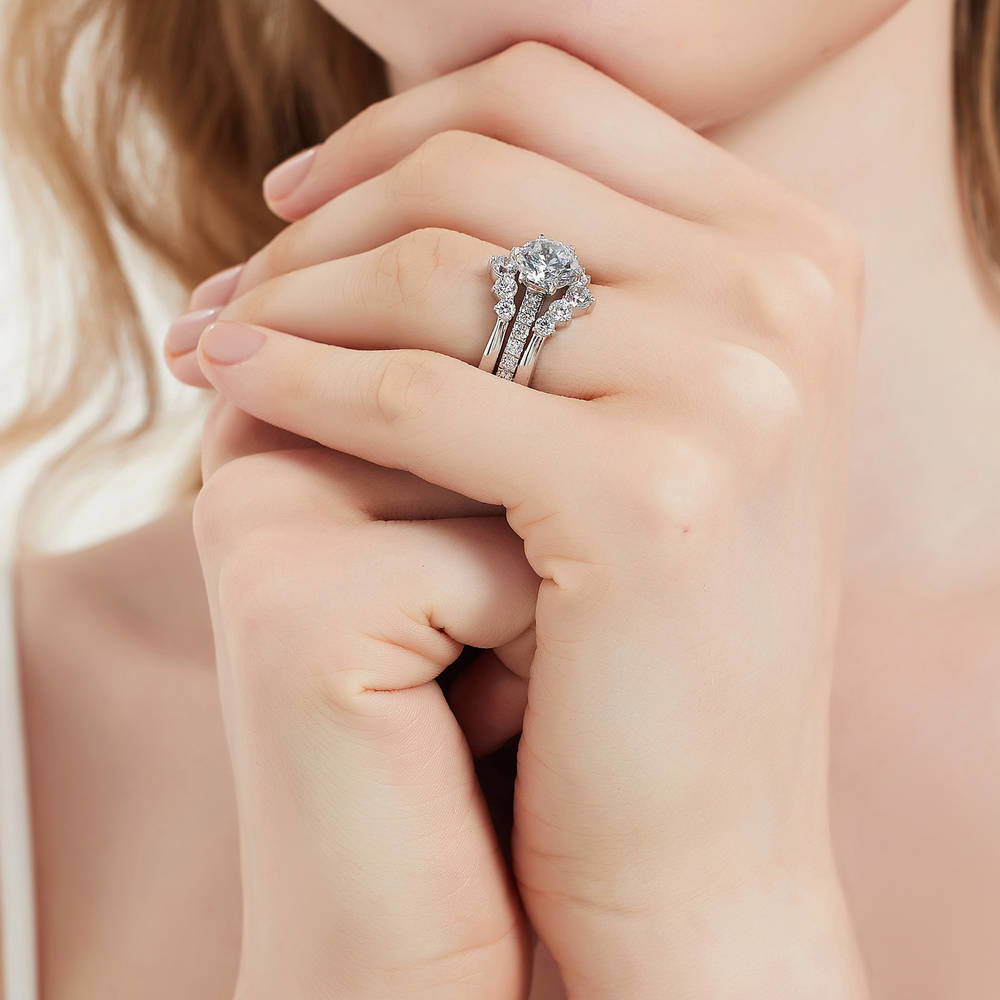 Solitaire 5-Stone Wishbone 2ct CZ Ring Set in Sterling Silver
