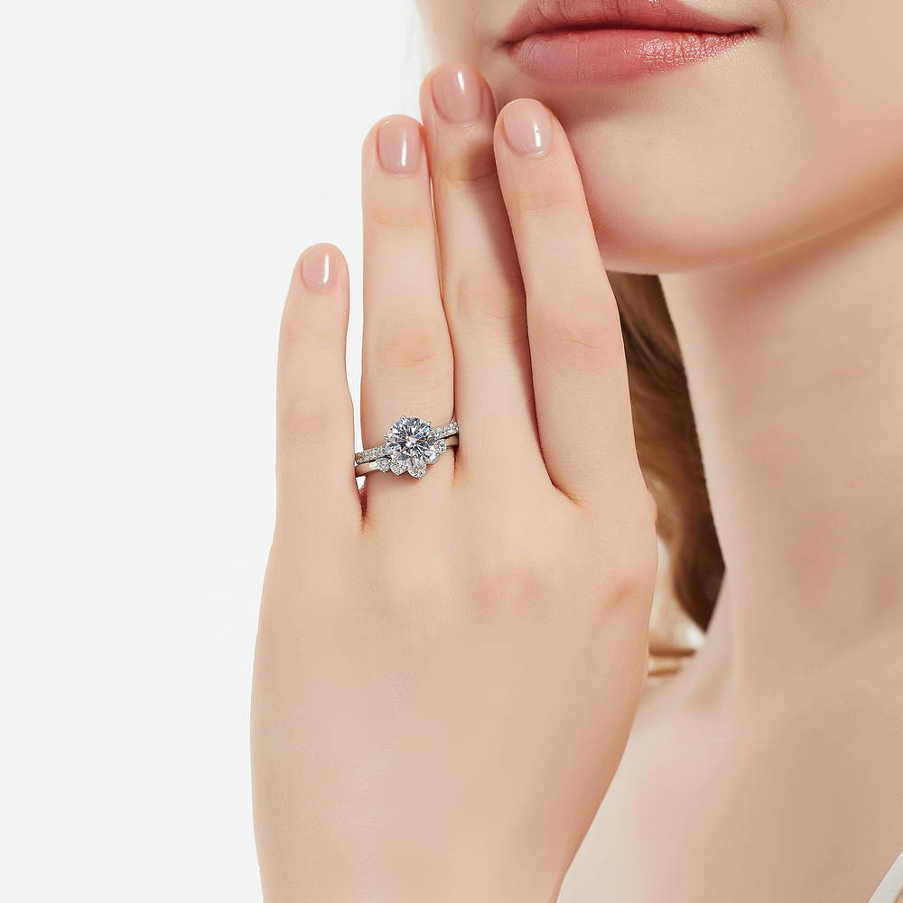 Model wearing 5-Stone Wishbone CZ Band in Sterling Silver, 11 of 19