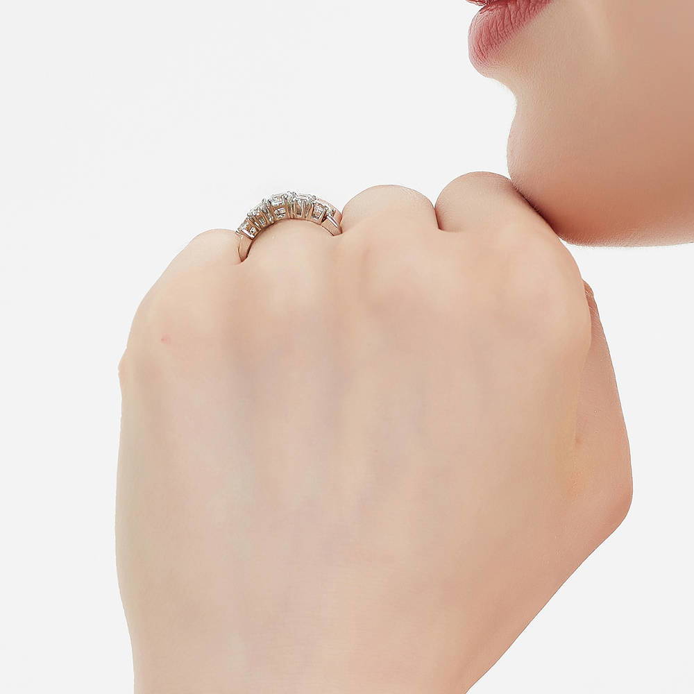 Model wearing Flower CZ Ring in Sterling Silver, 7 of 8