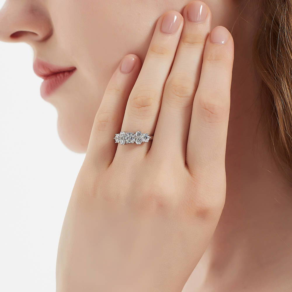 Model wearing Flower CZ Ring in Sterling Silver, 3 of 8