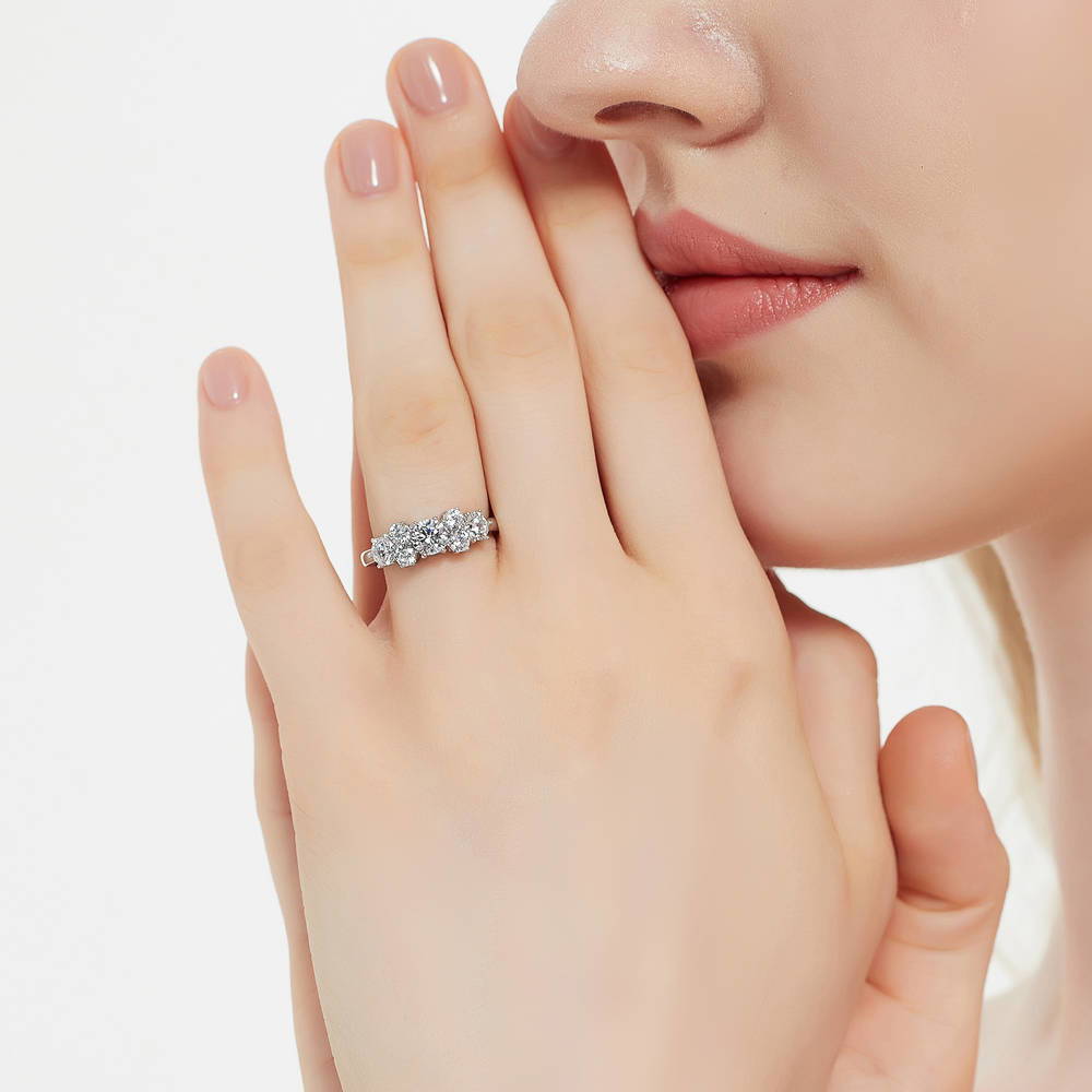 Model wearing Flower CZ Ring in Sterling Silver, 2 of 8