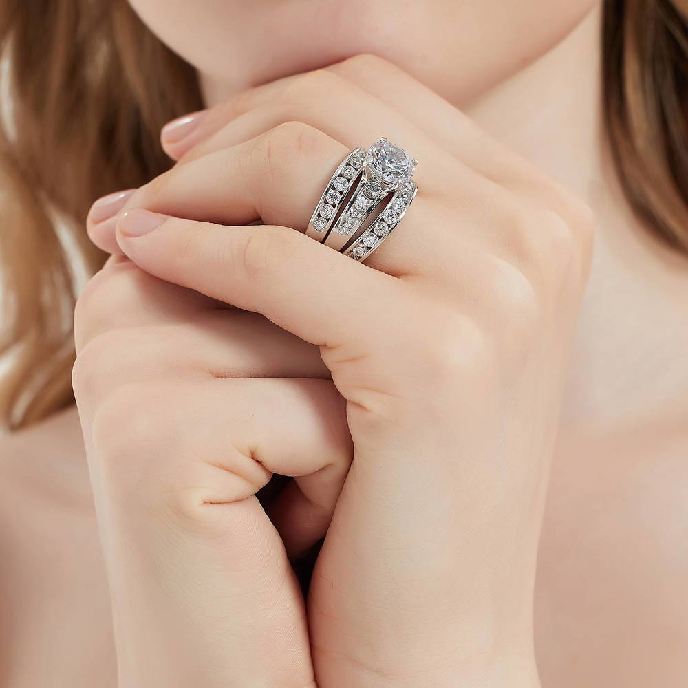 Model wearing Solitaire 2.7ct CZ Ring Set in Sterling Silver, 6 of 19