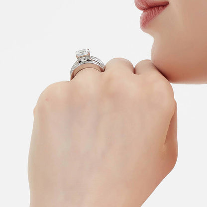 Model Wearing Curved Half Eternity Ring Style R1537-B, Solitaire Ring Style R1520-01