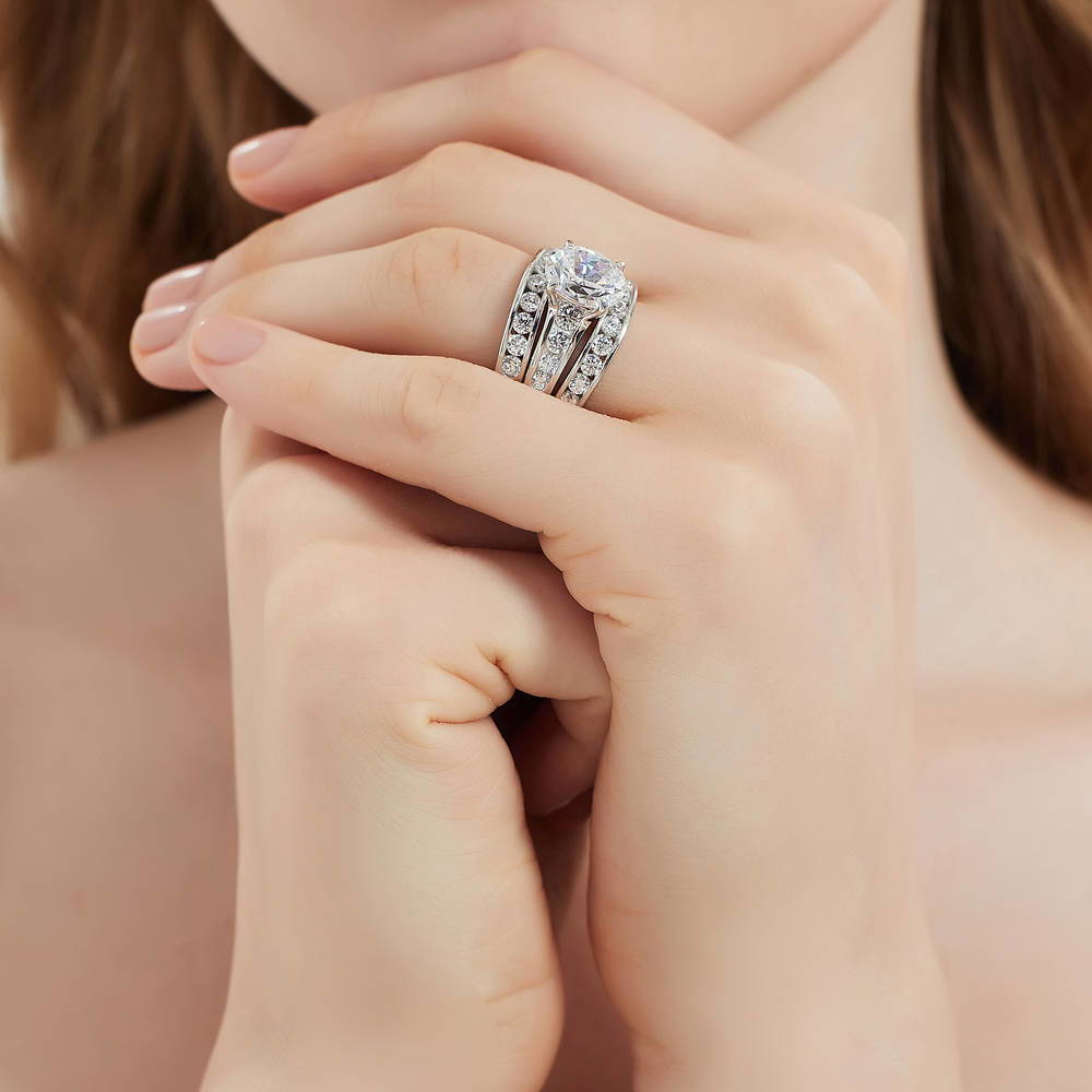 Model wearing Solitaire 2.5ct Oval CZ Ring Set in Sterling Silver, 6 of 16