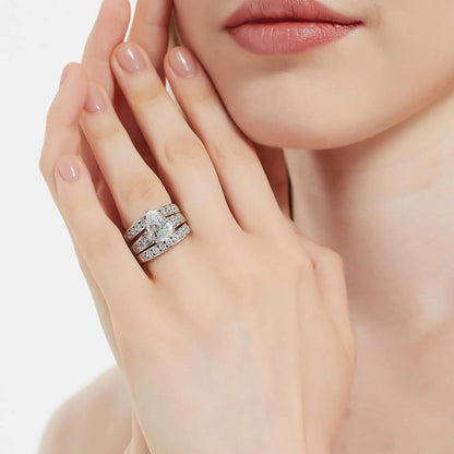 Solitaire 3ct Pear CZ Ring Set in Sterling Silver
