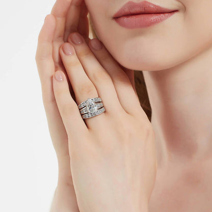Solitaire 3ct Pear CZ Ring Set in Sterling Silver