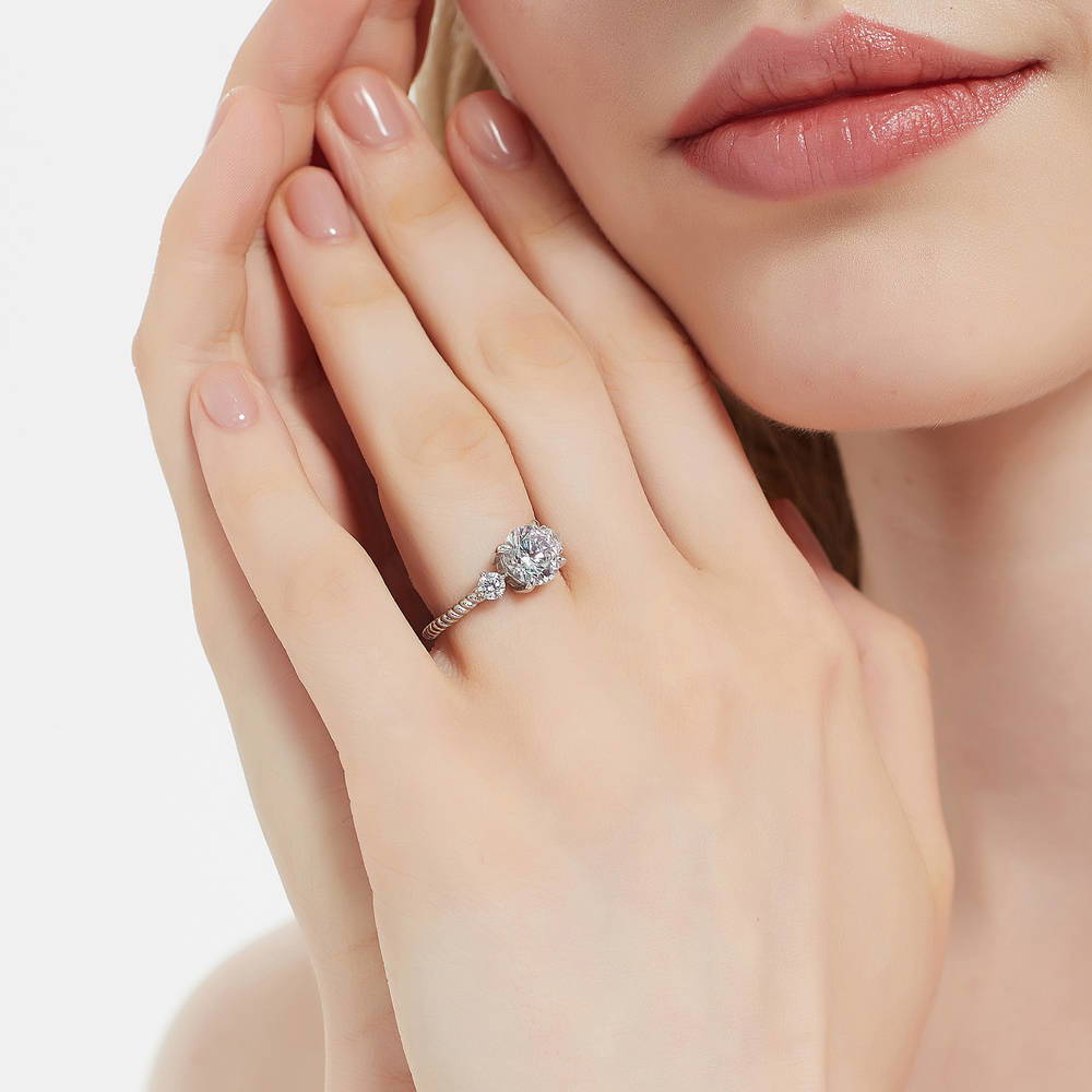 3-Stone Woven 2ct CZ Ring Set in Sterling Silver