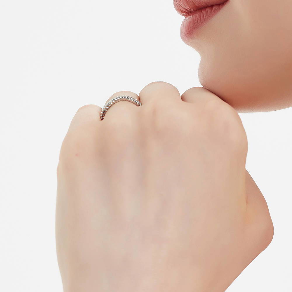 Model wearing Woven Band in Sterling Silver, 7 of 8