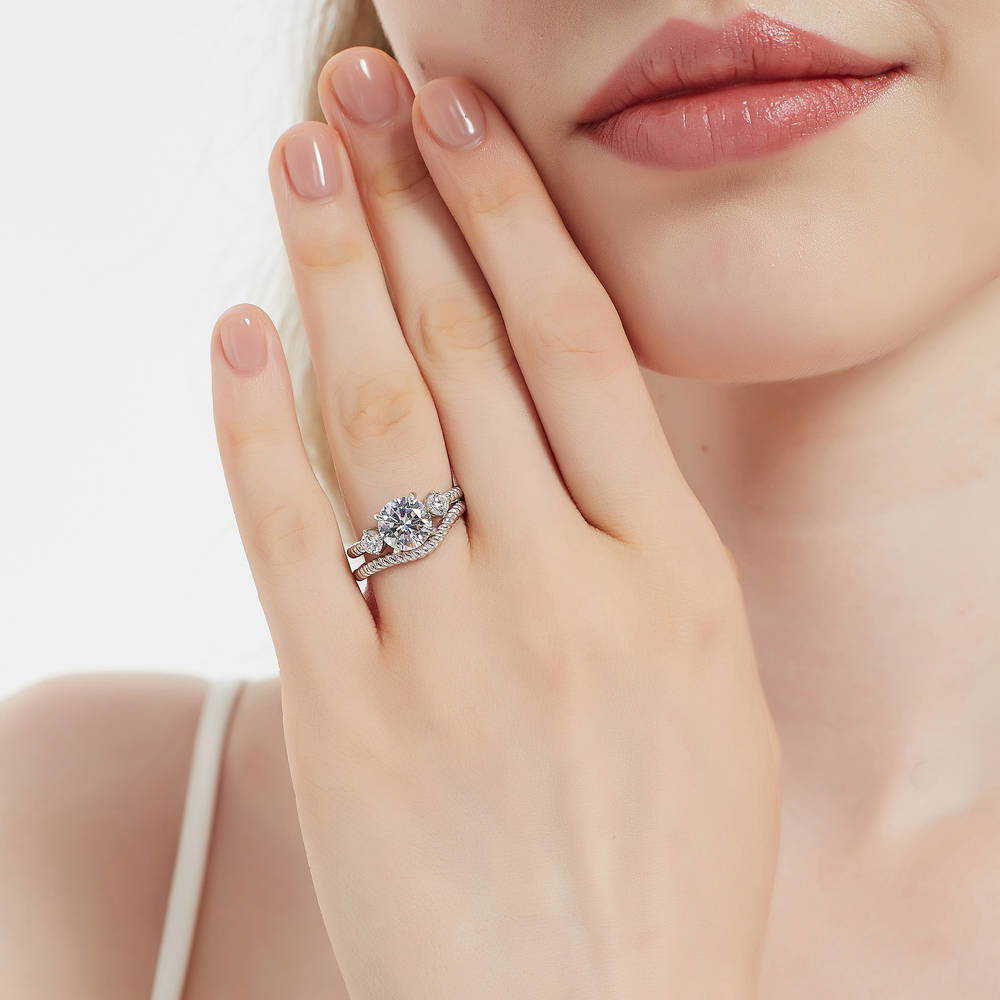 3-Stone Woven 2ct CZ Ring Set in Sterling Silver