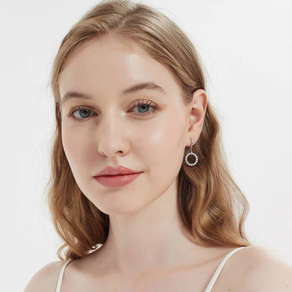 Open Circle CZ Fish Hook Earrings in Sterling Silver