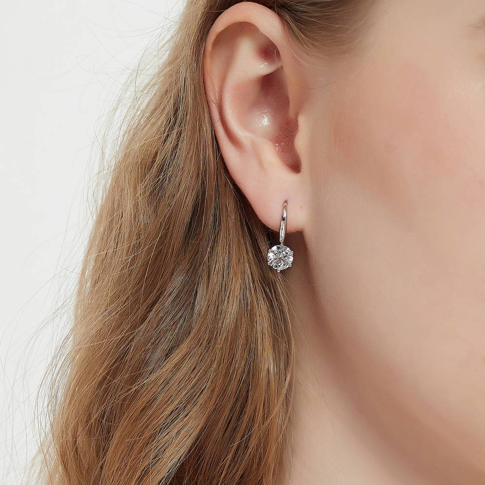 Solitaire 2.5ct CZ Fish Hook Earrings in Sterling Silver