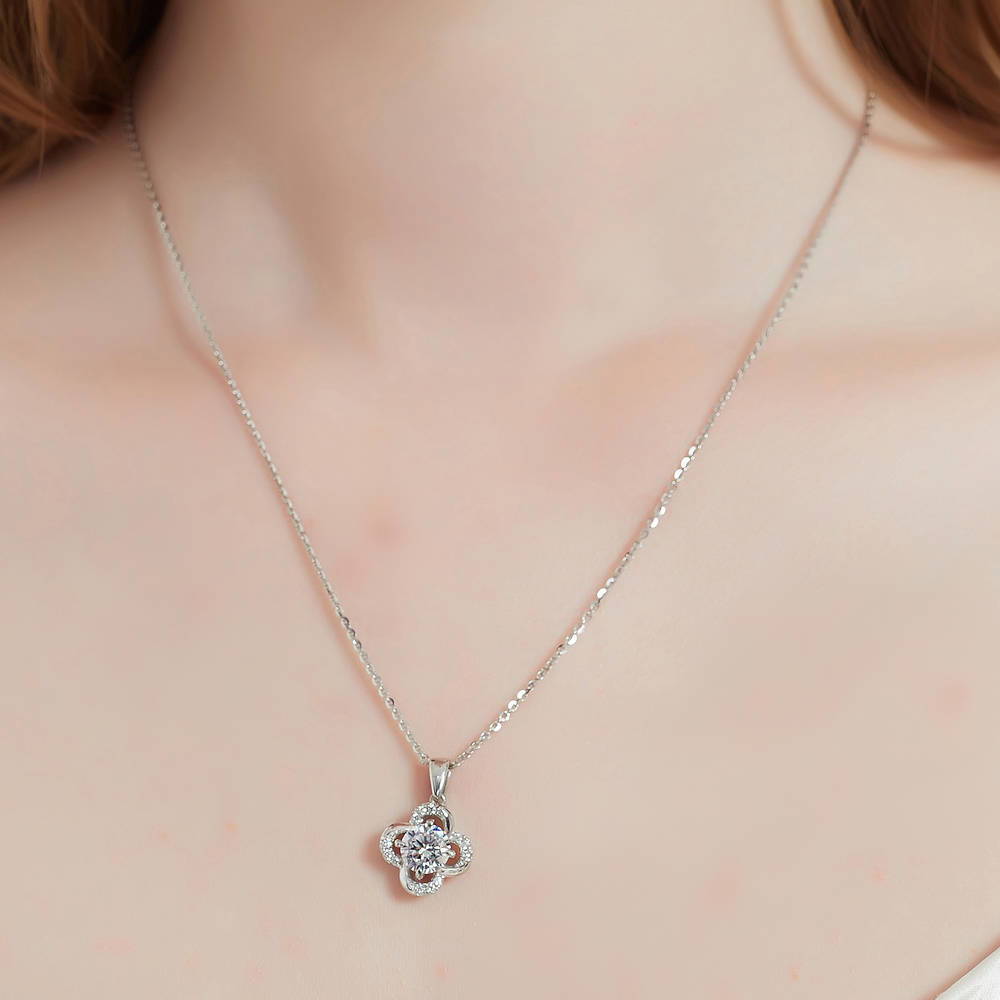 Flower CZ Necklace and Earrings Set in Sterling Silver
