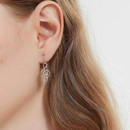 Treble Clef Music Note Fish Hook Earrings in Sterling Silver