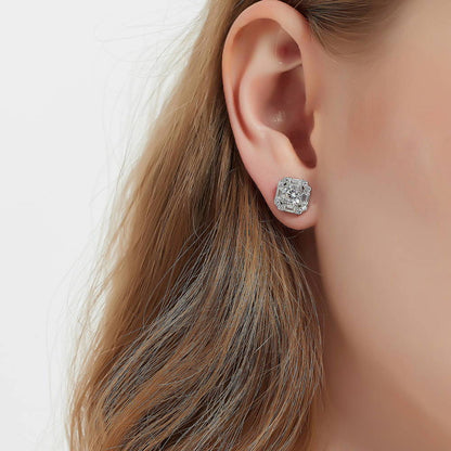 Halo Art Deco CZ Stud Earrings in Sterling Silver
