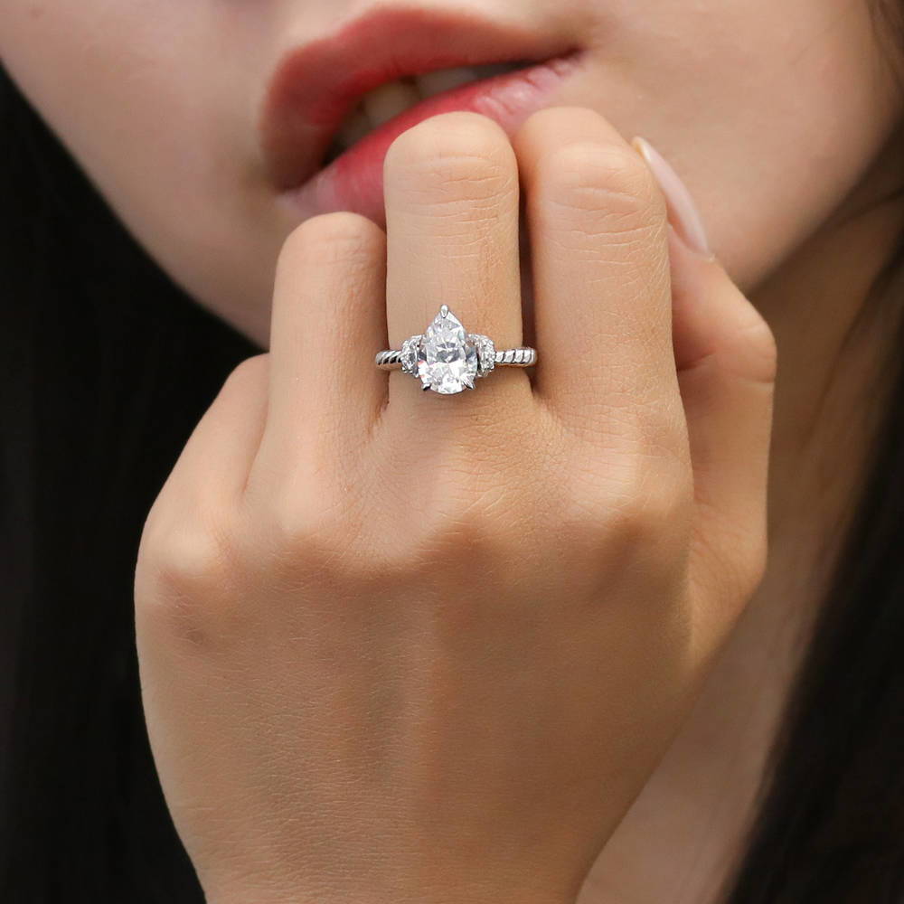 Model wearing Woven Solitaire 1.8ct CZ Ring in Sterling Silver, 2 of 8