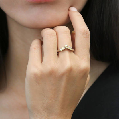 5-Stone Wishbone Chevron V Shaped CZ Band in Sterling Silver