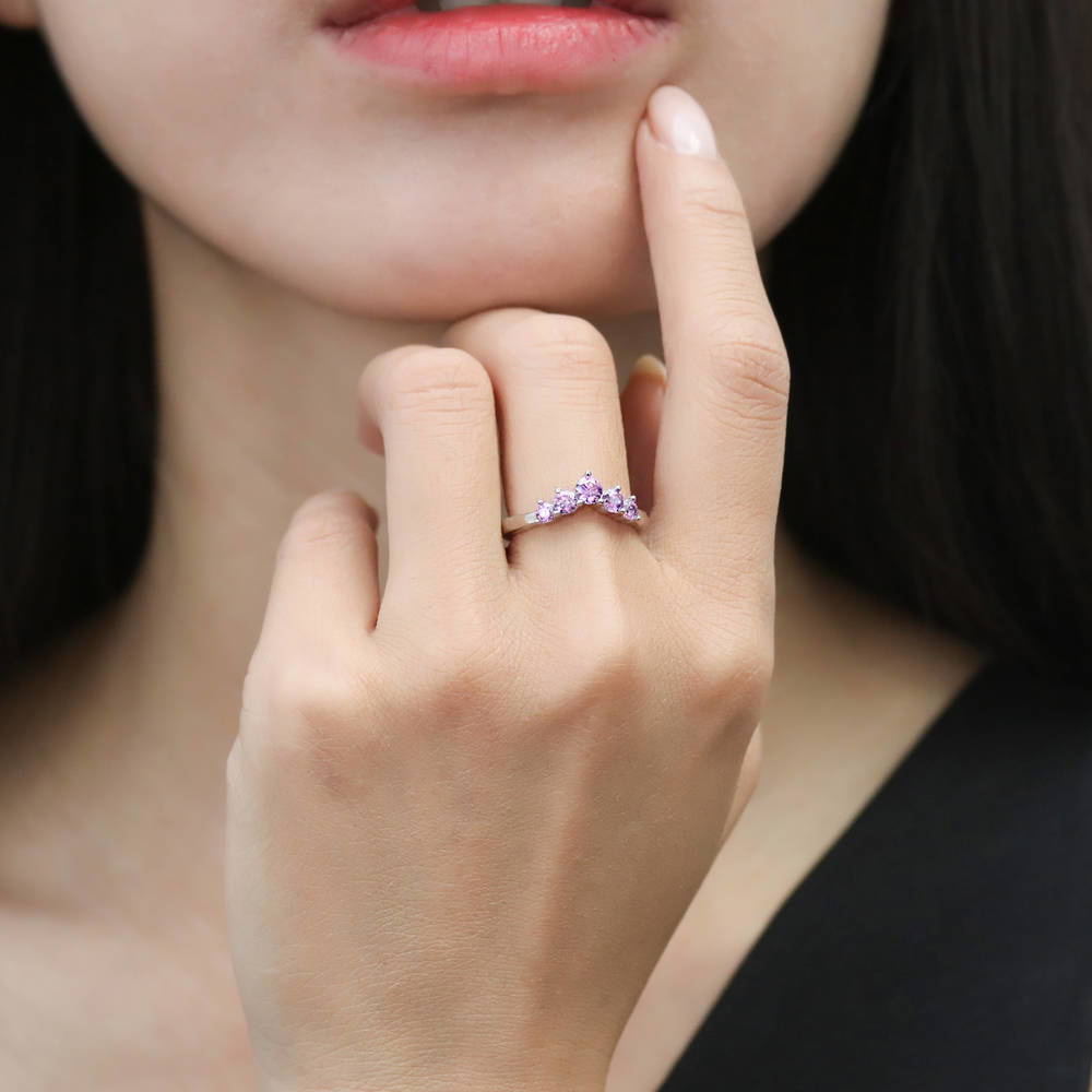 Solitaire 5-Stone Wishbone 2ct CZ Ring Set in Sterling Silver