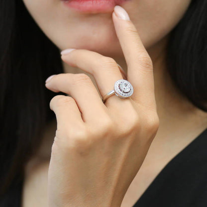 Halo Cable Art Deco CZ Ring in Sterling Silver