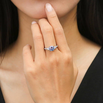 3-Stone Kaleidoscope Purple Aqua CZ Ring in Sterling Silver