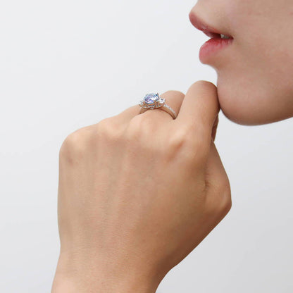 3-Stone Kaleidoscope Purple Aqua CZ Ring in Sterling Silver