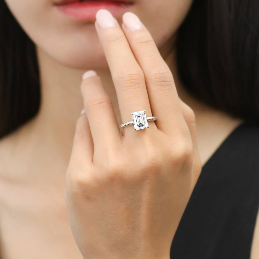 Model wearing Woven Solitaire 2.6ct CZ Ring in Sterling Silver, 2 of 8