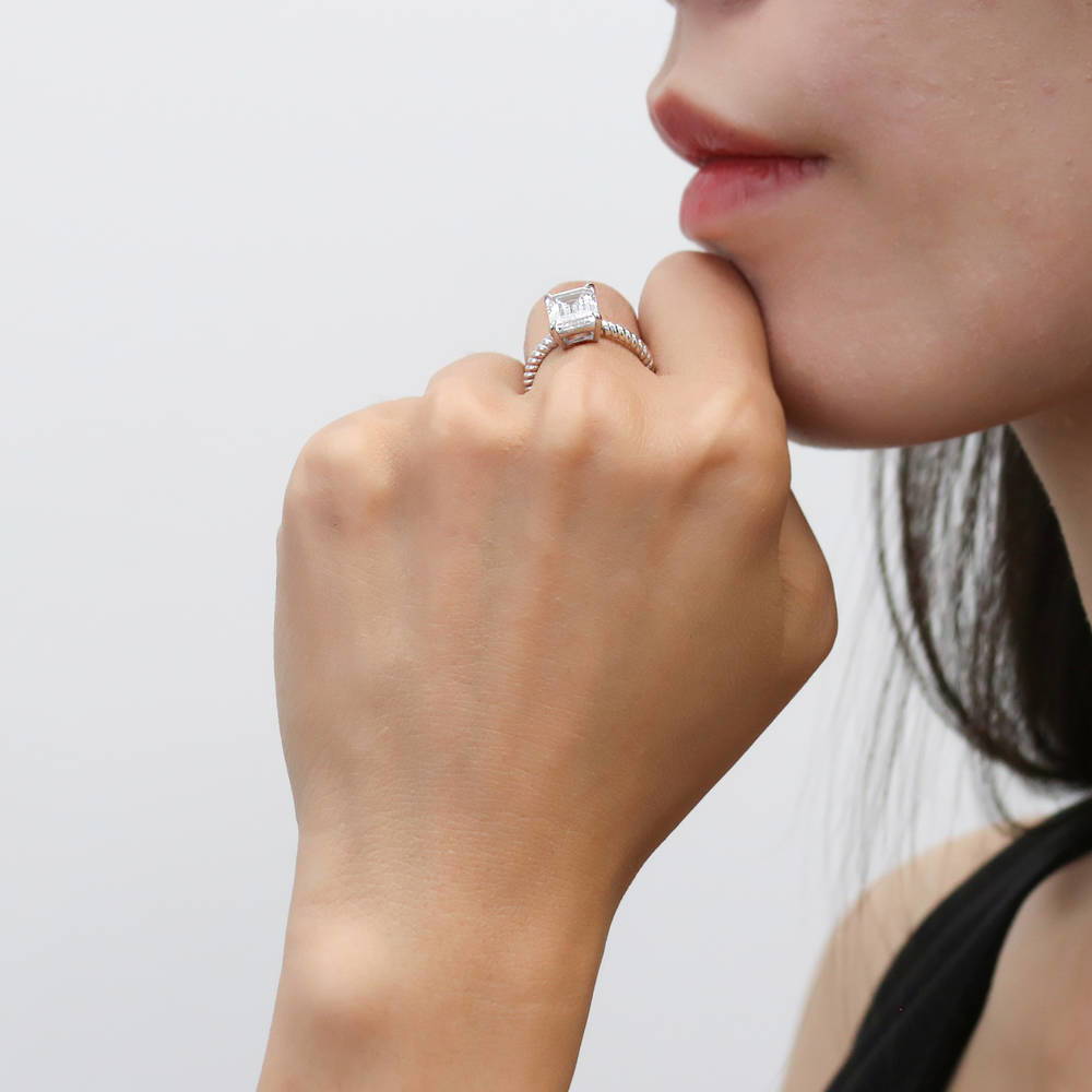 Model wearing Woven Solitaire 2.6ct CZ Ring in Sterling Silver, 3 of 8