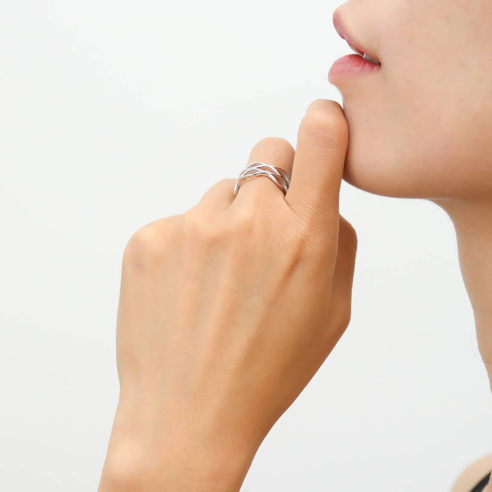 Model wearing Woven Band in Sterling Silver, 6 of 7