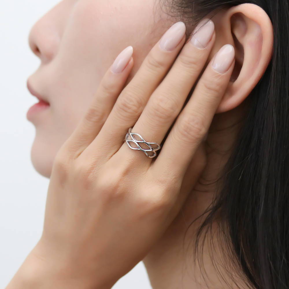 Model wearing Woven Band in Sterling Silver, 4 of 7