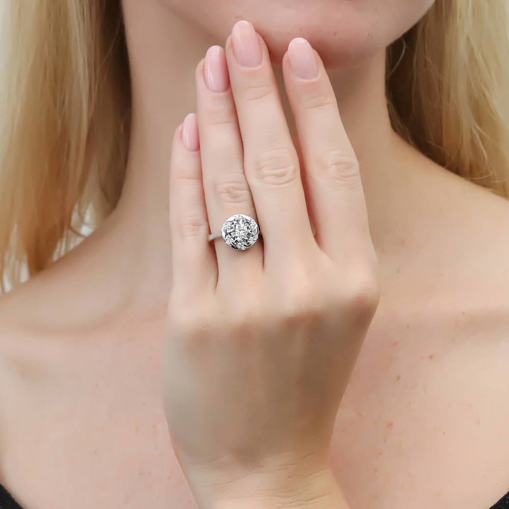 Model wearing Woven Wreath CZ Ring in Sterling Silver, 2 of 8