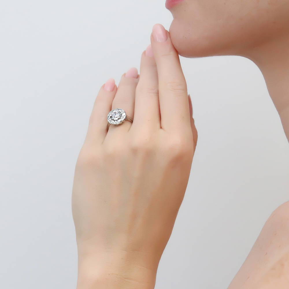 Model wearing Woven Wreath CZ Ring in Sterling Silver, 6 of 8