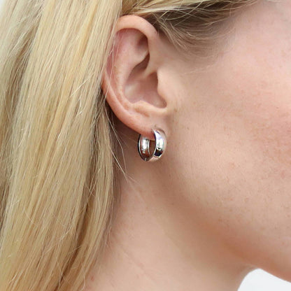 Dome Small Hoop Earrings in Sterling Silver 0.7"