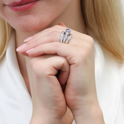 3-Stone Kaleidoscope Purple Aqua CZ Ring in Sterling Silver