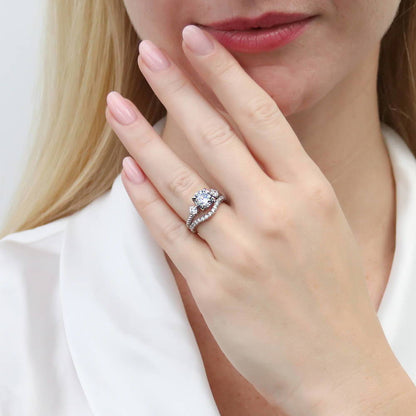 Woven Wishbone Chevron CZ Eternity Ring in Sterling Silver