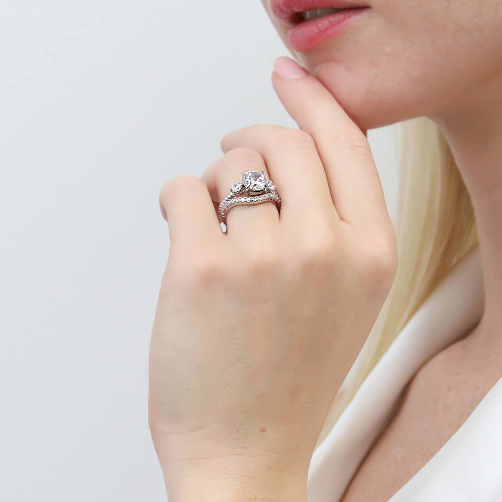 Woven Wishbone Chevron CZ Eternity Ring in Sterling Silver