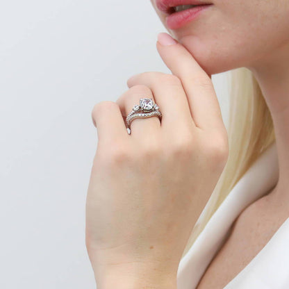 Woven Wishbone Chevron CZ Eternity Ring in Sterling Silver