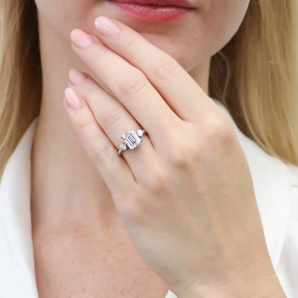 3-Stone Woven Wishbone Chevron CZ Ring Set in Sterling Silver