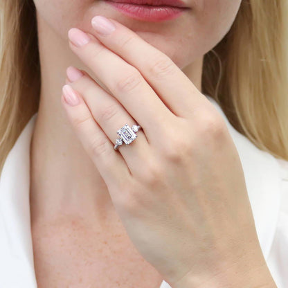 3-Stone Woven Wishbone Chevron CZ Ring Set in Sterling Silver