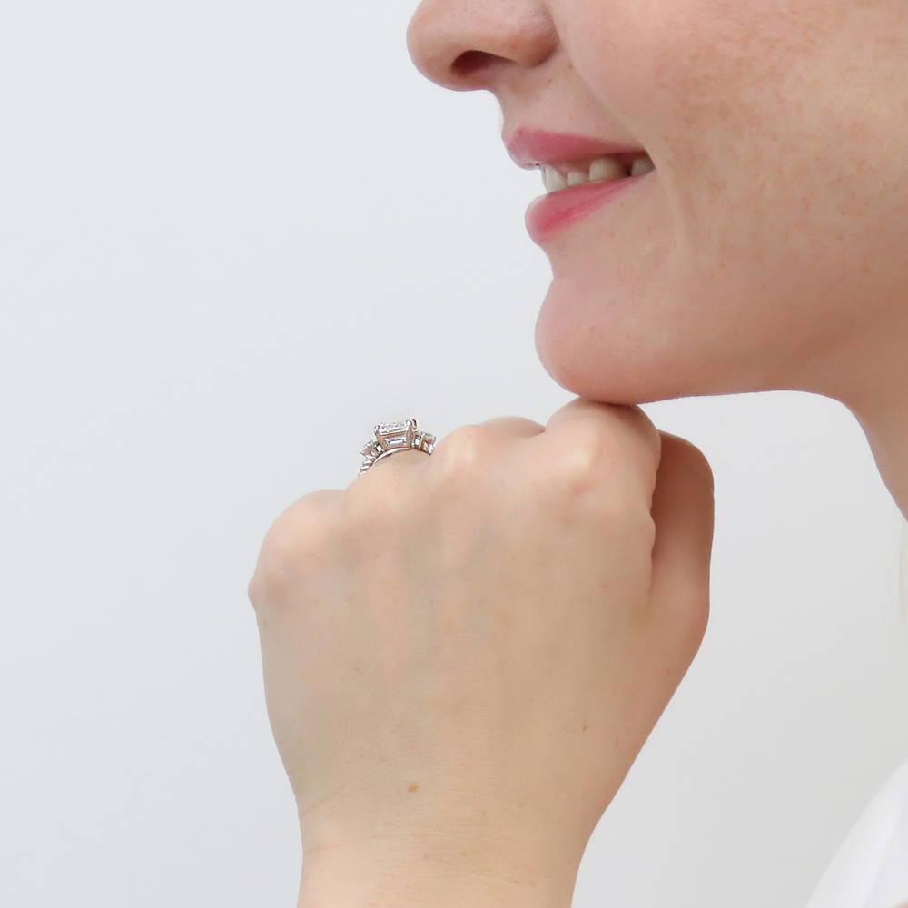 3-Stone Woven Wishbone Chevron CZ Ring Set in Sterling Silver