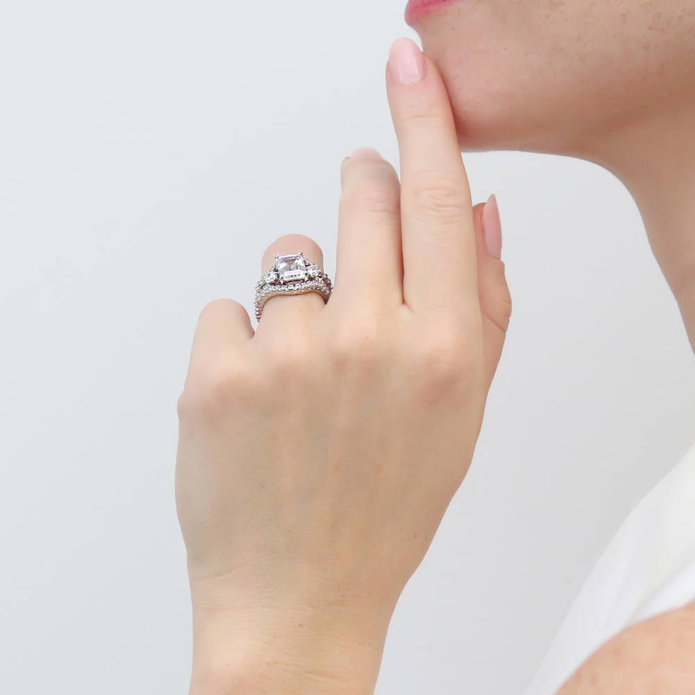Woven Wishbone Chevron Pave CZ Eternity Ring in Sterling Silver