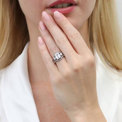 3-Stone Woven Wishbone Chevron CZ Ring Set in Sterling Silver