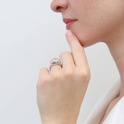 Woven Wishbone Chevron CZ Eternity Ring in Sterling Silver