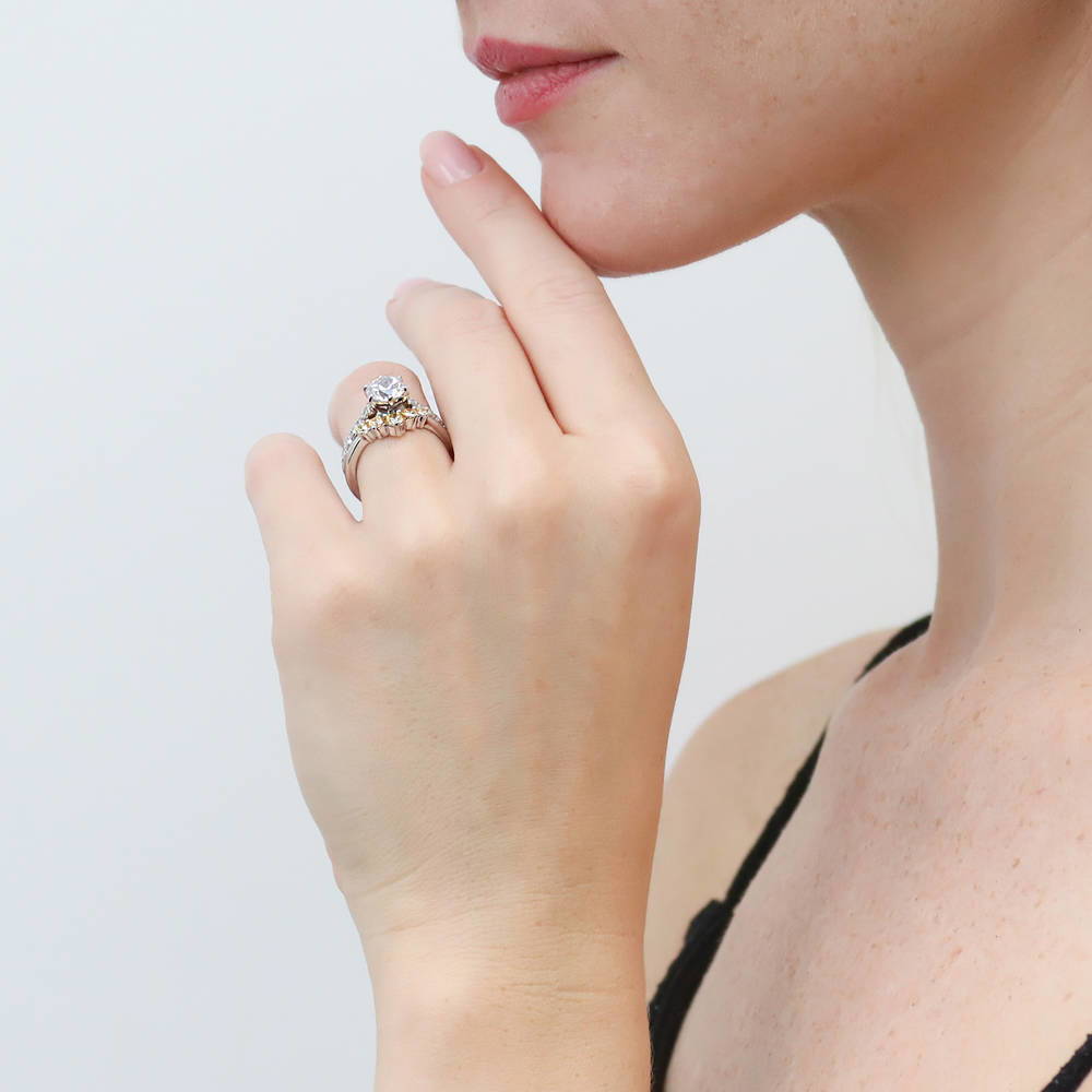 Model wearing 5-Stone Solitaire 1.25ct CZ Ring Set in Sterling Silver, 6 of 19