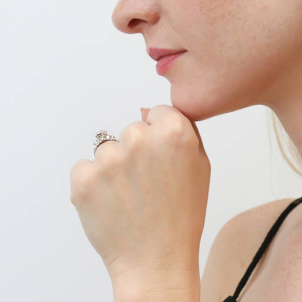 Model wearing 5-Stone Solitaire 1.25ct CZ Ring Set in Sterling Silver, 3 of 19