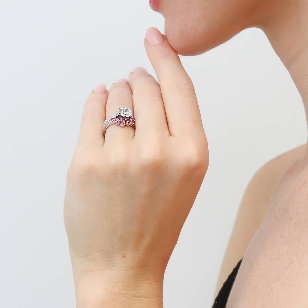 Model wearing Solitaire 5-Stone Wishbone 1.25ct CZ Ring Set in Sterling Silver, 6 of 19
