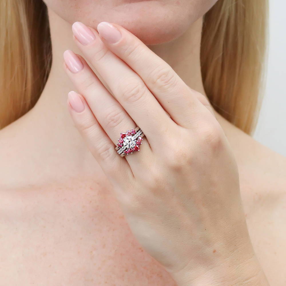 Model wearing Solitaire 5-Stone Wishbone 1.25ct CZ Ring Set in Sterling Silver, 2 of 19