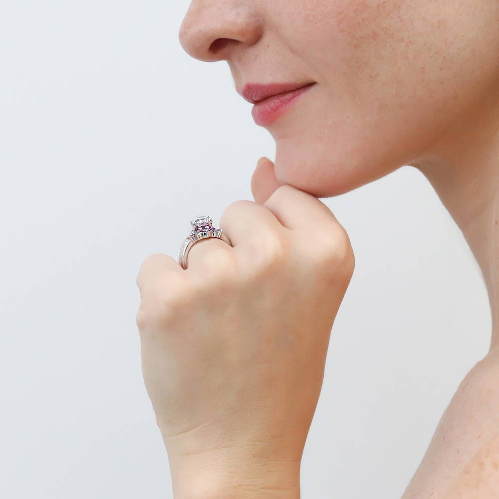 Model wearing Solitaire 5-Stone Wishbone 1.25ct CZ Ring Set in Sterling Silver, 3 of 19