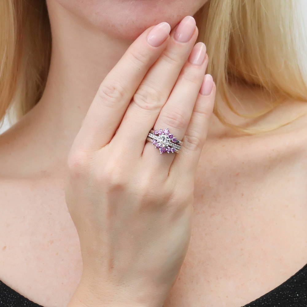 Model wearing Solitaire 5-Stone Wishbone 1.25ct CZ Ring Set in Sterling Silver, 3 of 19