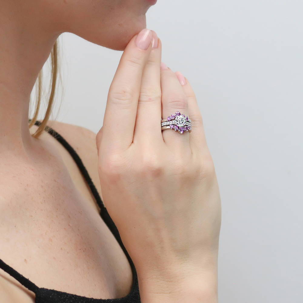 Solitaire 5-Stone Wishbone 1.25ct CZ Ring Set in Sterling Silver