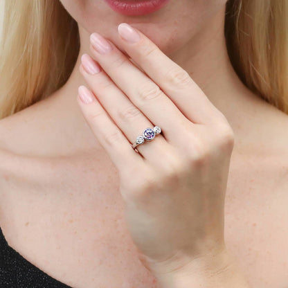 3-Stone Kaleidoscope 0.8ct Purple Aqua CZ Ring in Sterling Silver