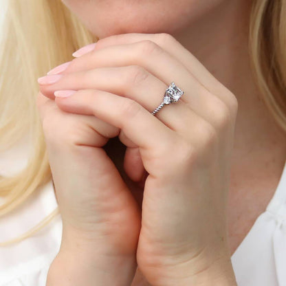 3-Stone Woven 2ct Princess CZ Ring Set in Sterling Silver